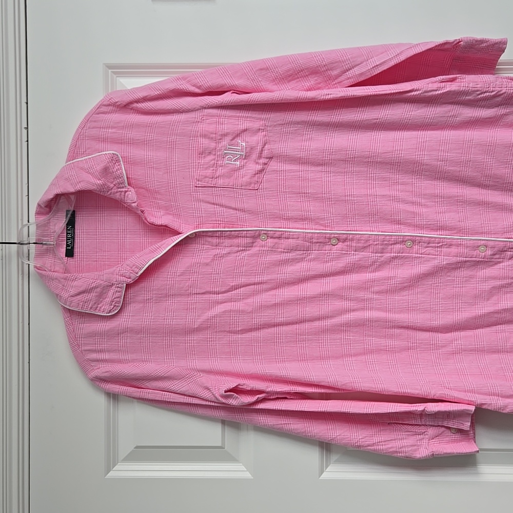 Lauren Ralph Lauren pink and white shirt dress/ night dress with pocket